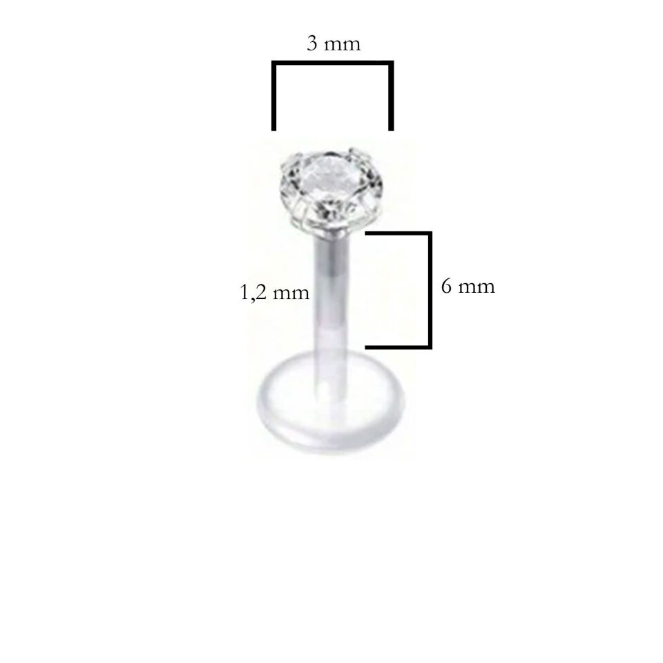 Yuvarlak Taş Kristal Bioplastik (PTFE) Labret Piercing, Tragus-Helix-Conch-Burun-Dudak-Kıkırdak