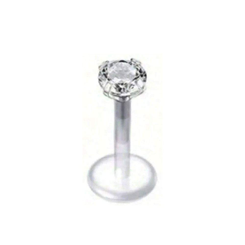 Yuvarlak Taş Kristal Şeffaf Bioplastik Dudak Piercing