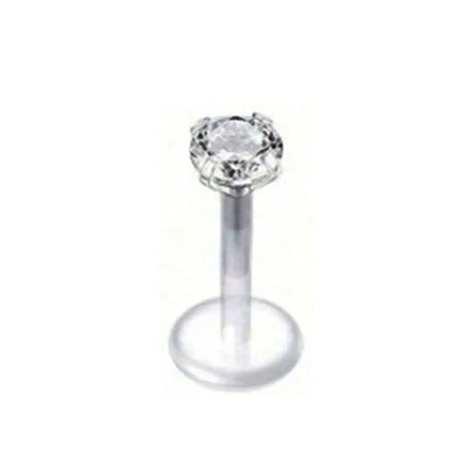 Yuvarlak Taş Kristal Şeffaf Bioplastik Dudak Piercing