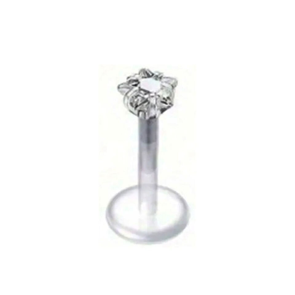 Yıldız Taş Kristal Şeffaf Bioplastik Dudak Piercing