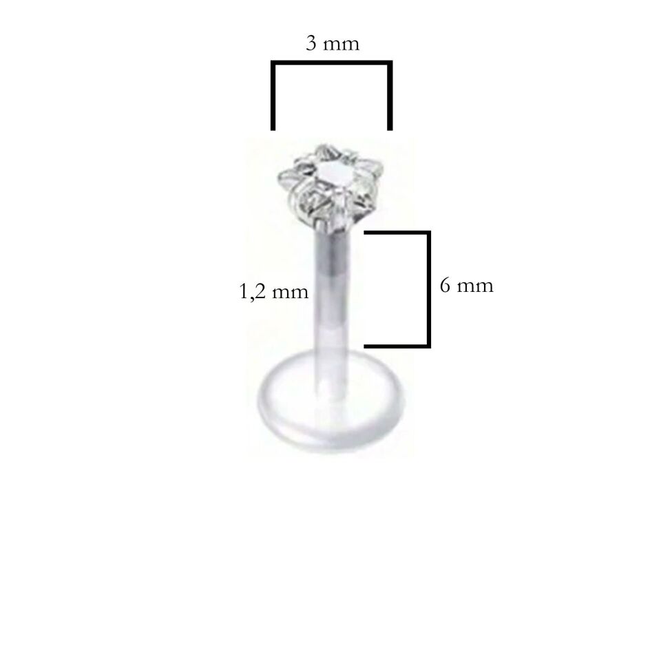 Yıldız Taş Kristal Bioplastik (PTFE) Labret Piercing, Tragus-Helix-Conch-Burun-Dudak-Kıkırdak