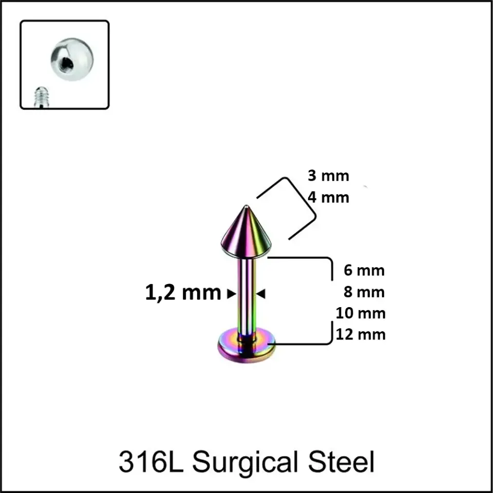 Çok renkli gökkuşağı spike dudak, tragus, kıkırdak piercing olculeri