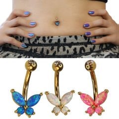 Opal Kelebek Gold Çelik Göbek Piercing | Çelik & Gold Seçenekli
