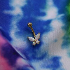 Opal Kelebek Gold Çelik Göbek Piercing | Çelik & Gold Seçenekli