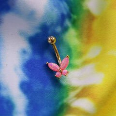Opal Kelebek Gold Çelik Göbek Piercing | Çelik & Gold Seçenekli