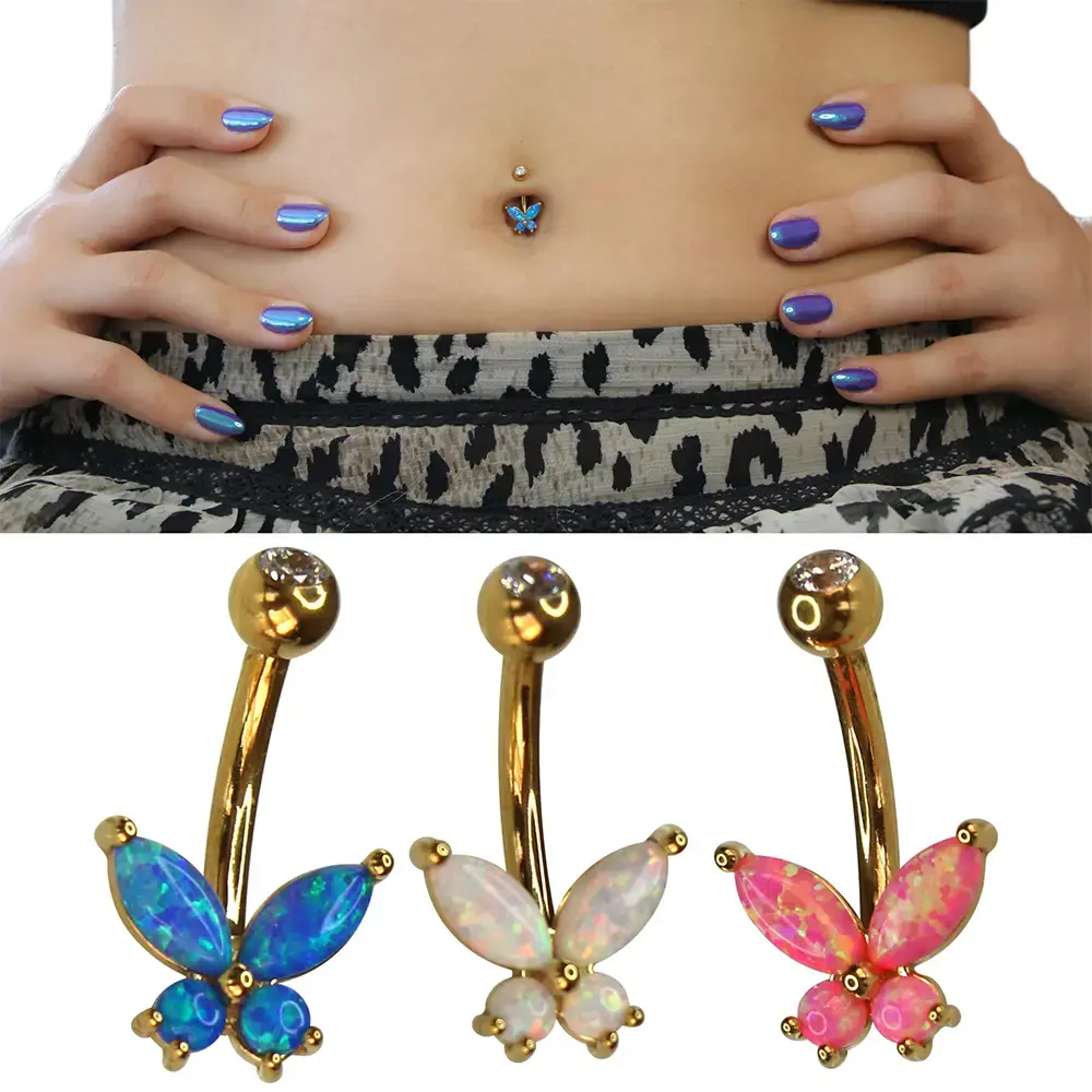 Papillon Dream Opal Taşlı Kelebek 316L Cerrahi Çelik Göbek Piercing Renk Seçenekleri