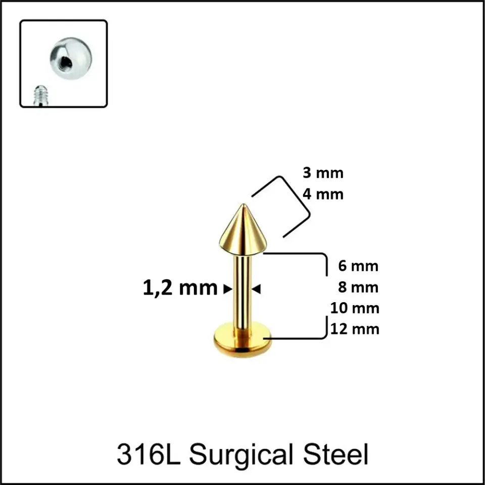 Farklı bar uzunluklarına sahip altın renkli dudak piercing modellerinin yakın çekimi
