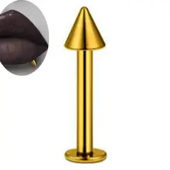 Altın renkli spike uçlu 316L cerrahi çelik dudak, tragus, kıkırdak piercing