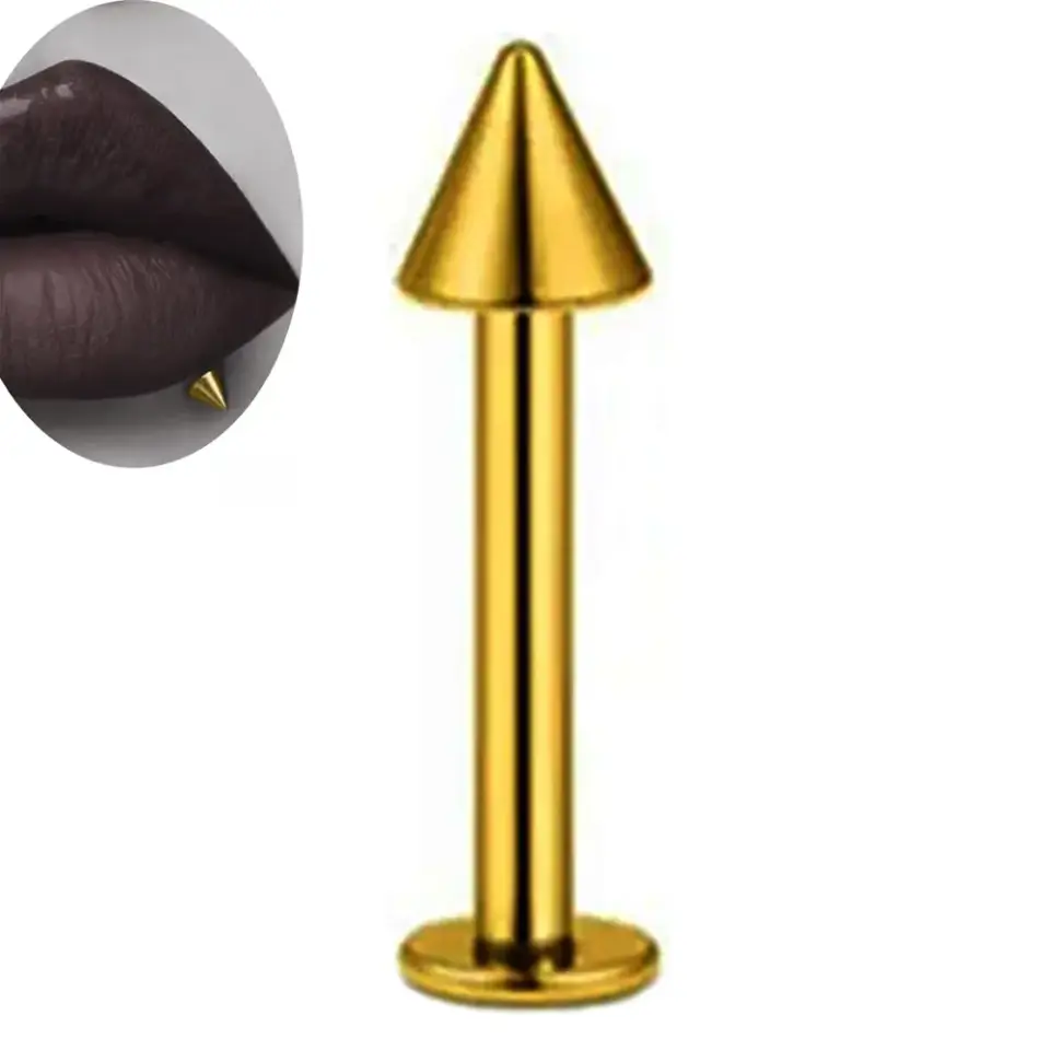 Altın renkli spike uçlu 316L cerrahi çelik dudak, tragus, kıkırdak piercing