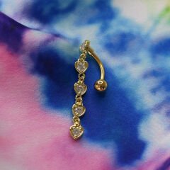 Kalp Sallantı Çelik Göbek Piercing| Çelik & Gold Seçenekli Kalp Sallantı Gold Çelik Göbek Piercing