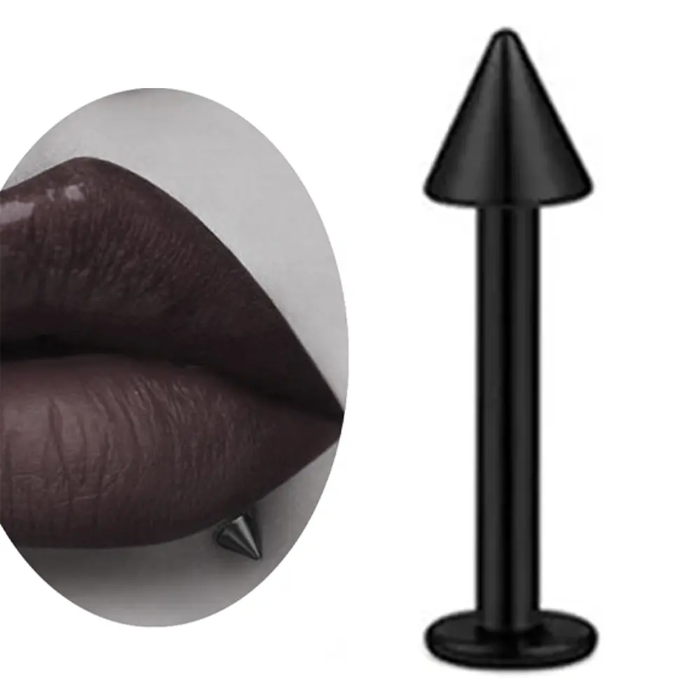 Siyah renkli spike uçlu 316L cerrahi çelik dudak, tragus, kıkırdak piercing