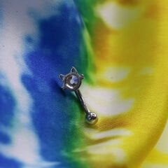 Mini Kedi Kristal Çelik Göbek Piercing | Çelik & Gold Seçenekli