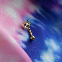 Mini Kedi Kristal Çelik Göbek Piercing | Çelik & Gold Seçenekli
