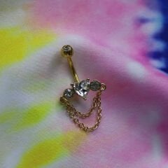 Kalp Zincir Sallantı Zirkon Çelik Göbek Piercing | Çelik & Gold Seçenekli