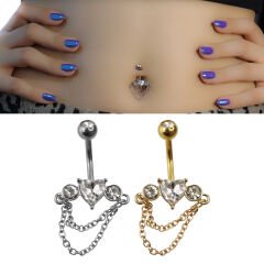 Kalp Zincir Sallantı Zirkon Çelik Göbek Piercing | Çelik & Gold Seçenekli