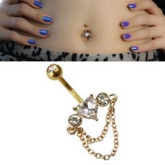 Kalp Zincir Sallantı Zirkon Çelik Göbek Piercing | Çelik & Gold Seçenekli