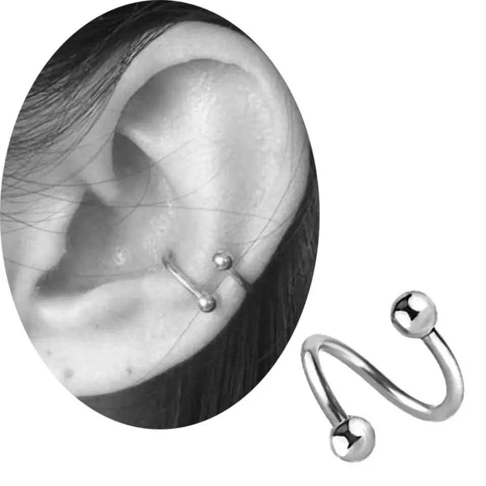 Cerrahi çelik malzemeden üretilmiş gümüş renk spiral kıkırdak piercing