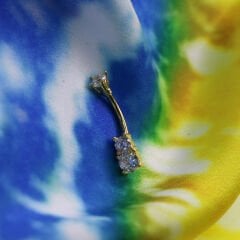 Triple Kristal Çelik Göbek Piercing | Çelik & Gold Seçenekli