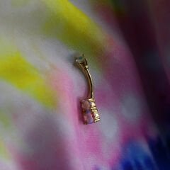 Triple Kristal Çelik Göbek Piercing | Çelik & Gold Seçenekli