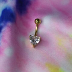 Kalp Zirkon Çelik Göbek Piercing | Çelik & Gold Seçenekli