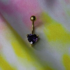 Kalp Zirkon Çelik Göbek Piercing | Çelik & Gold Seçenekli