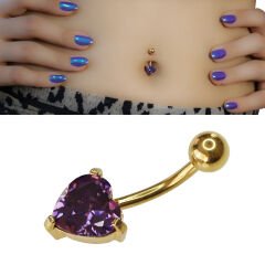 Kalp Zirkon Çelik Göbek Piercing | Çelik & Gold Seçenekli