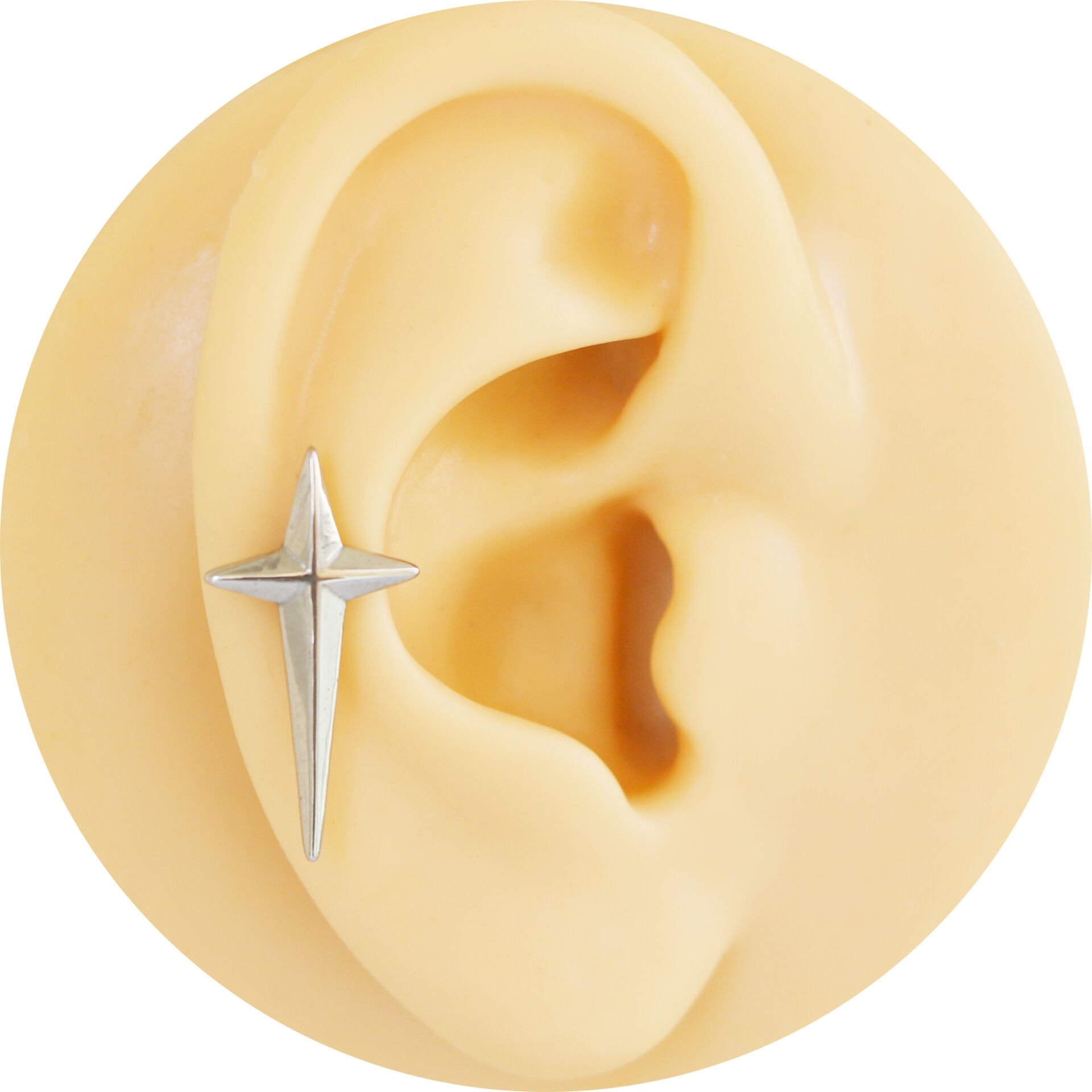 Kutup Haç 6x1,2mm Çelik Piercing, Tragus-Helix-Kıkırdak