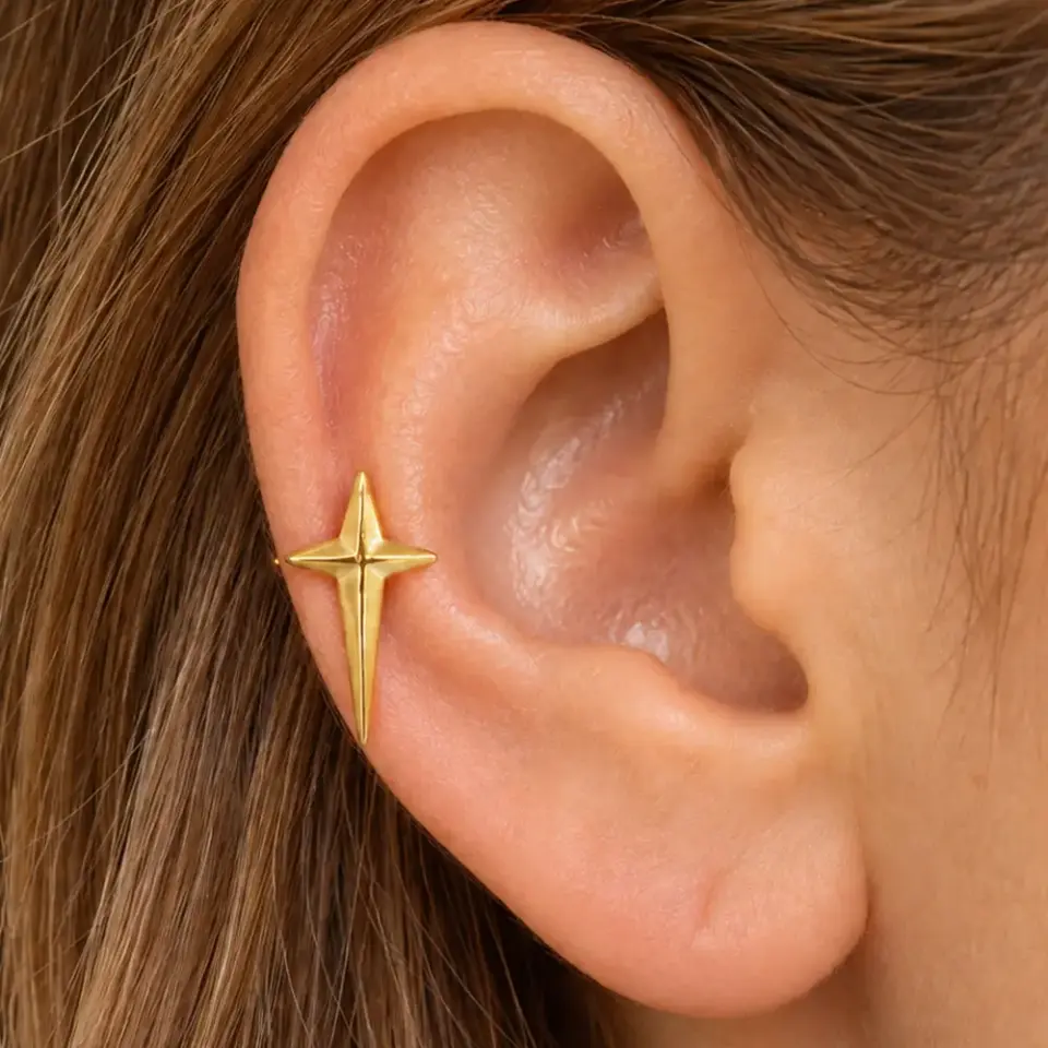Kutup Yıldızı Gold Tasarım 316L Cerrahi Çelik Helix Tragus Kıkırdak Piercing - Flatback Altın Renk