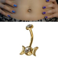 Ay Döngüsü Çelik Göbek Piercing | Çelik & Gold Seçenekli