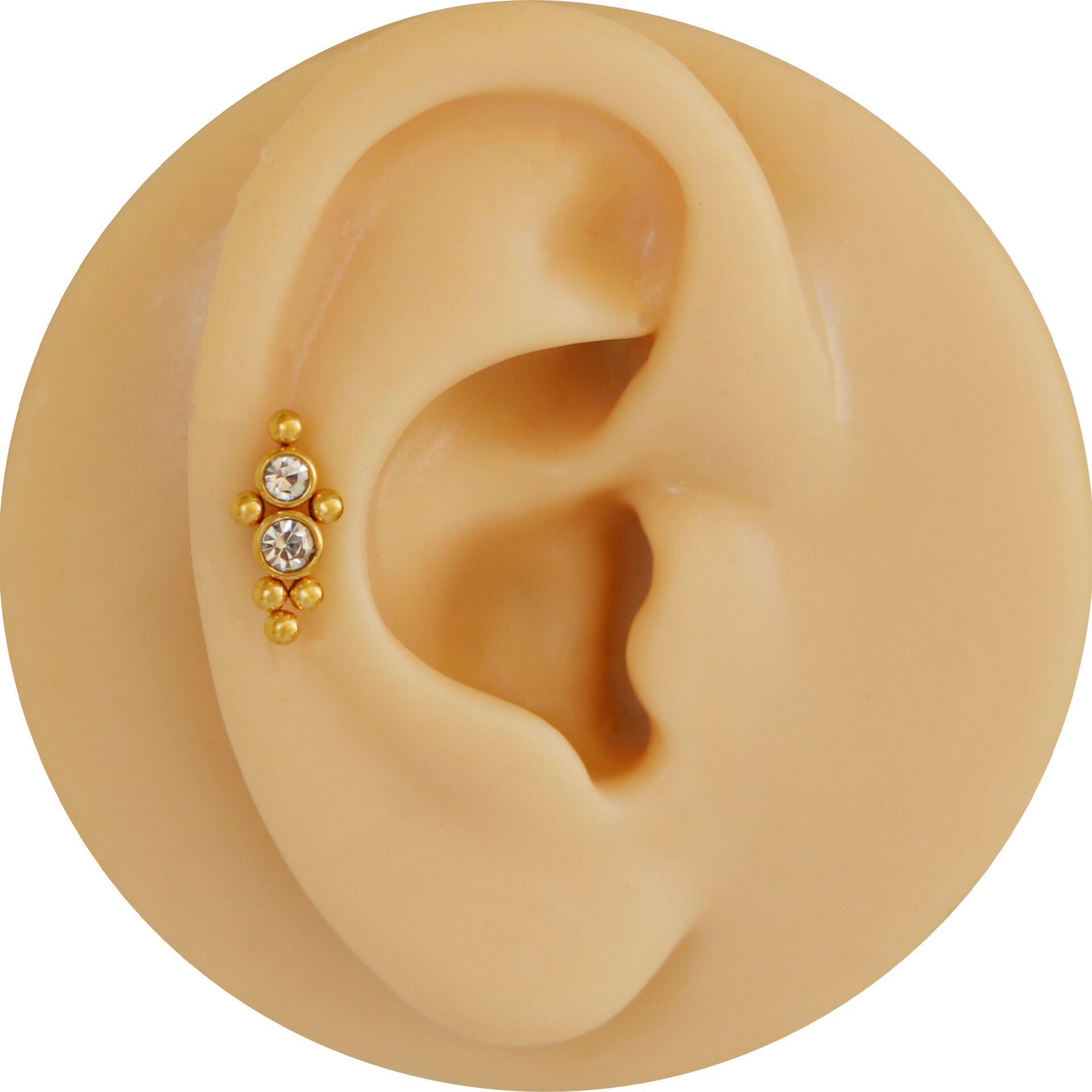 Zirkon Taşlı Gold 6x1,2mm Çelik Piercing, Tragus-Helix-Kıkırdak