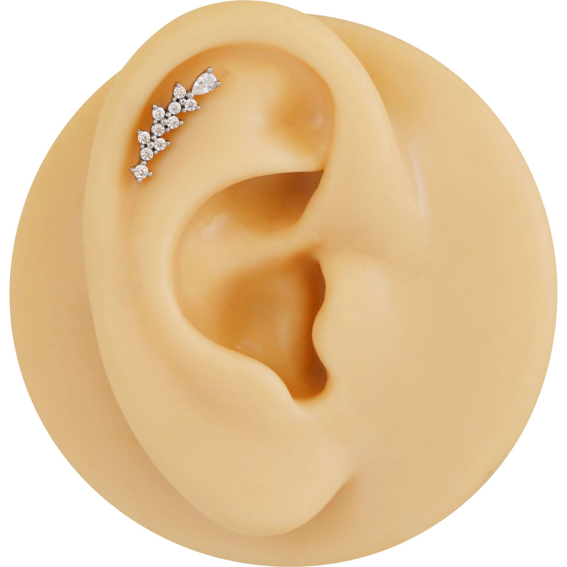 Sıra Zirkon Taşlı 6x1.2mm Çelik Labret Piercing, Tragus-Helix-Kıkırdak
