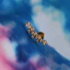 Sıra Zirkon Taşlı 6x1.2mm Gold Çelik Labret Piercing, Tragus-Helix-Kıkırdak