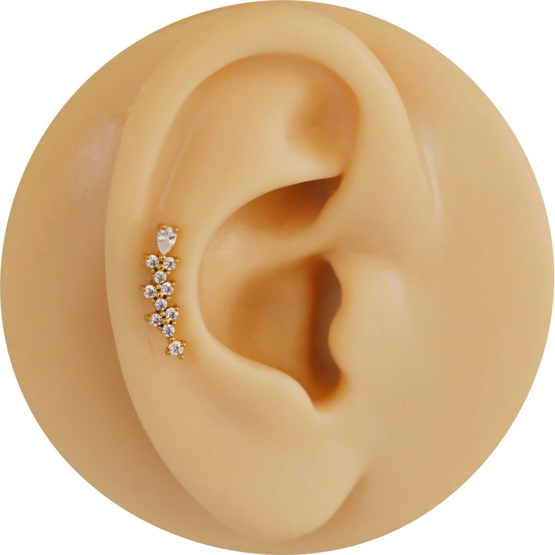 Sıra Zirkon Taşlı 6x1.2mm Gold Çelik Labret Piercing, Tragus-Helix-Kıkırdak