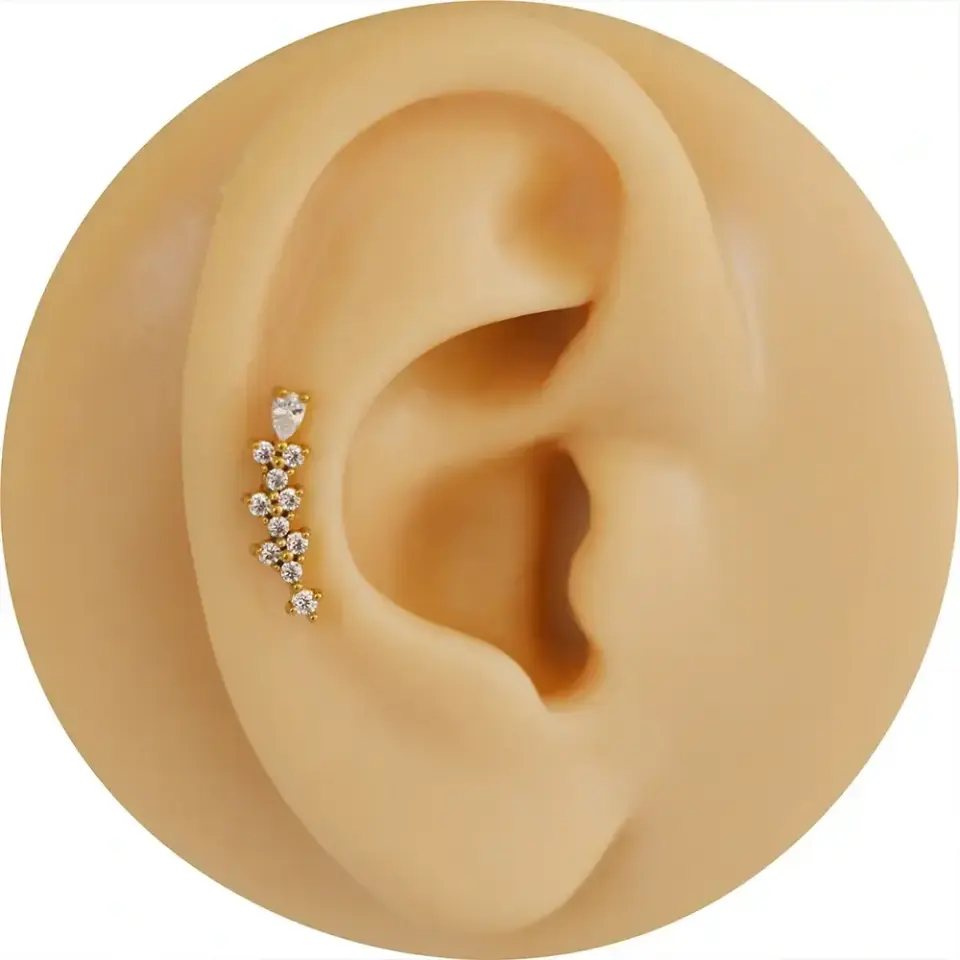 316L medikal çelik anti-alerjik altın sıra zirkon kıkırdak helix piercing