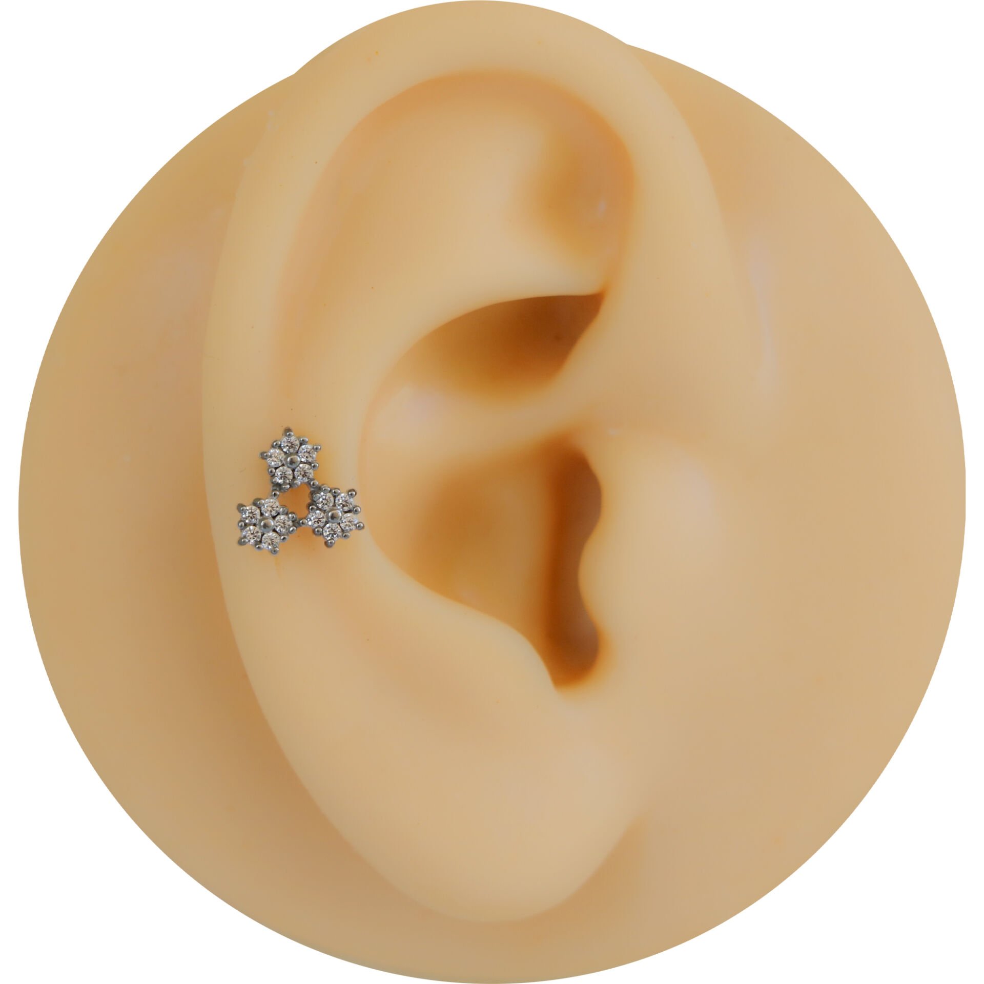 Üçgen Papatya Zirkon 6x1.2mm Çelik Labret Piercing, Tragus-Helix-Kıkırdak