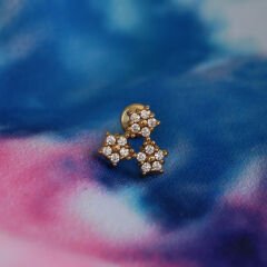 Üçgen Papatya Zirkon 6x1.2mm Gold Çelik Labret Piercing, Tragus-Helix-Kıkırdak