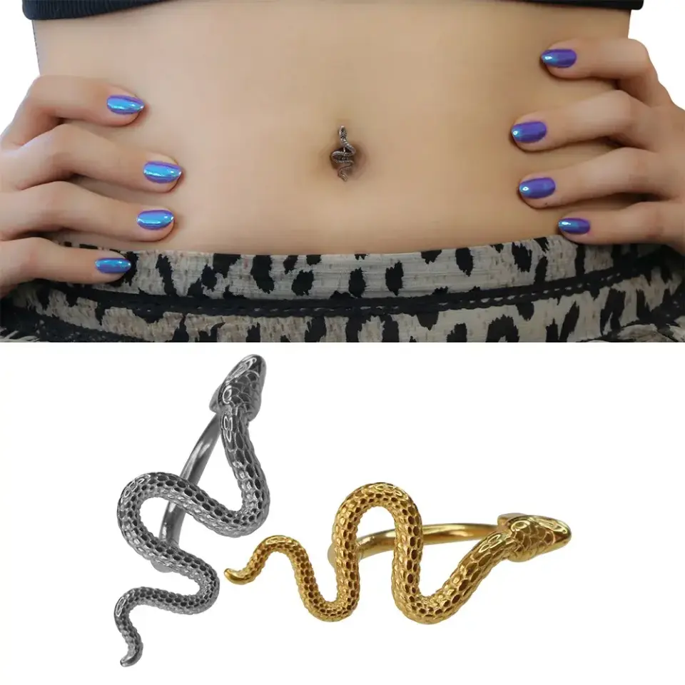 Wild Serpent Yılan Figürlü 316L Cerrahi Çelik Göbek Piercing Gümüş ve Altın Renkler