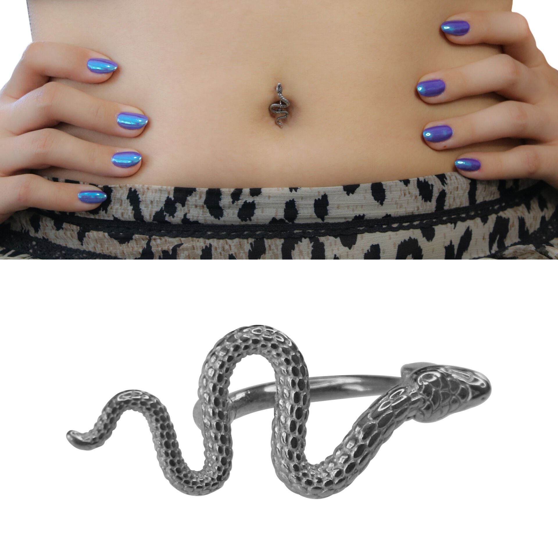 Yılan Çelik Göbek Piercing | Çelik & Gold Seçenekli Yılan Çelik Göbek Piercing