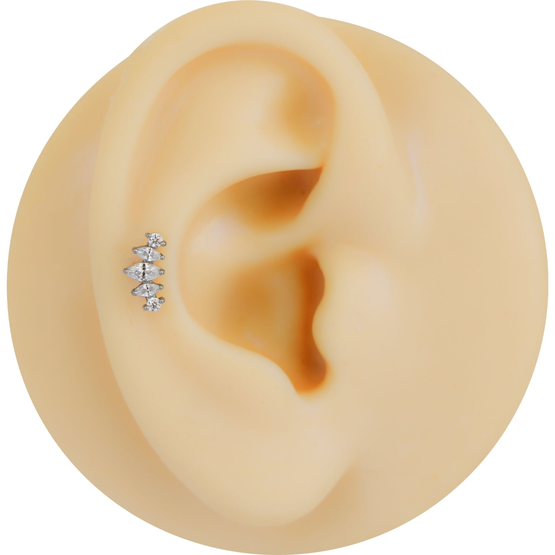 Beş Markiz Zirkon 6x1.2mm Çelik Labret Piercing, Tragus-Helix-Kıkırdak