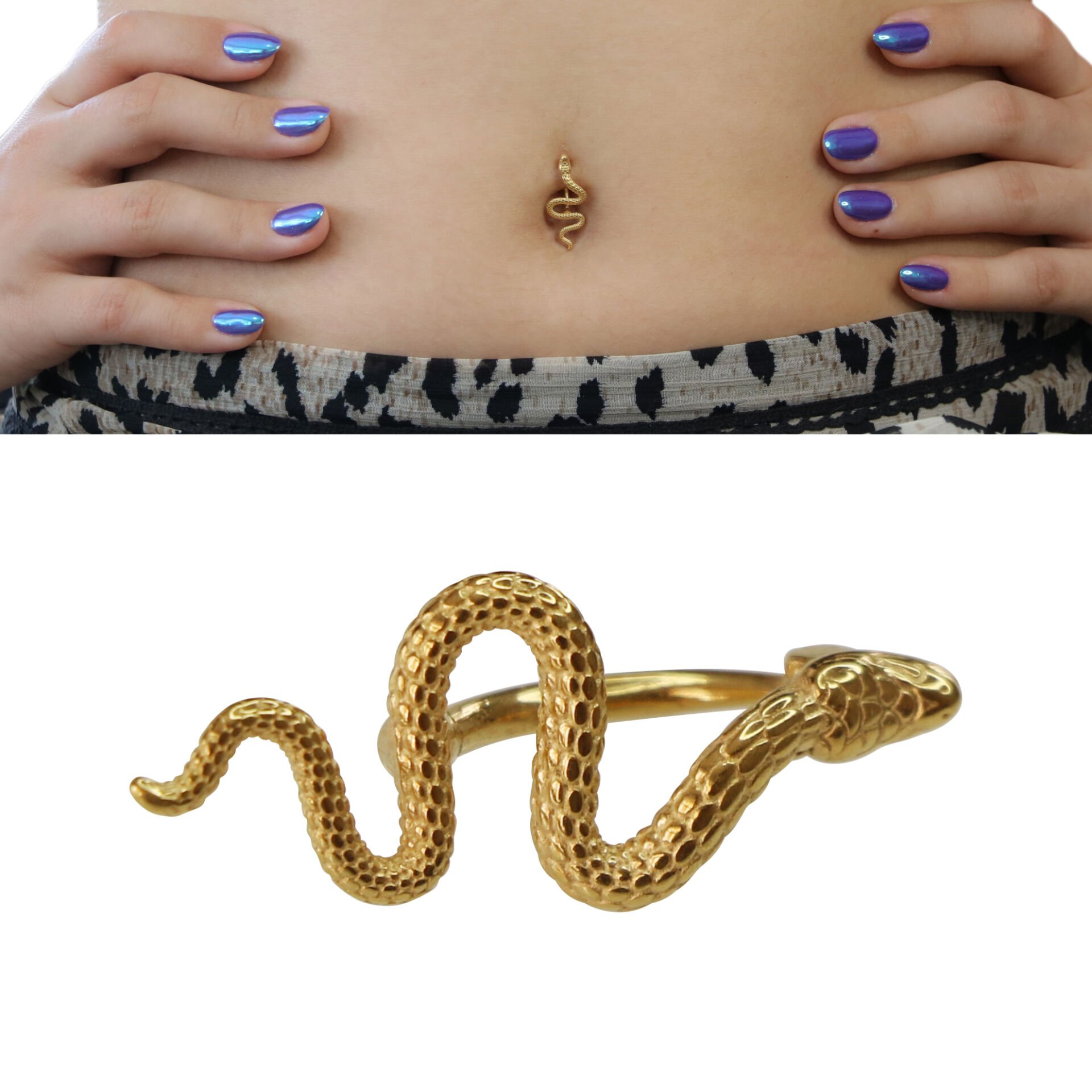 Yılan Çelik Göbek Piercing | Çelik & Gold Seçenekli Yılan Gold Çelik Göbek Piercing