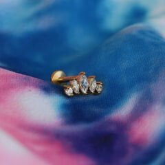 Beş Markiz Zirkon 6x1.2mm Gold Çelik Labret Piercing, Tragus-Helix-Kıkırdak