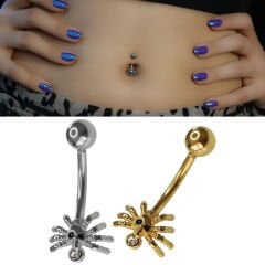Örümcek Zirkon Çelik Göbek Piercing | Çelik & Gold Seçenekli