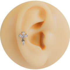 Üç Damla Sallantı Zirkon 6x1.2mm Çelik Labret Piercing, Tragus-Helix-Kıkırdak
