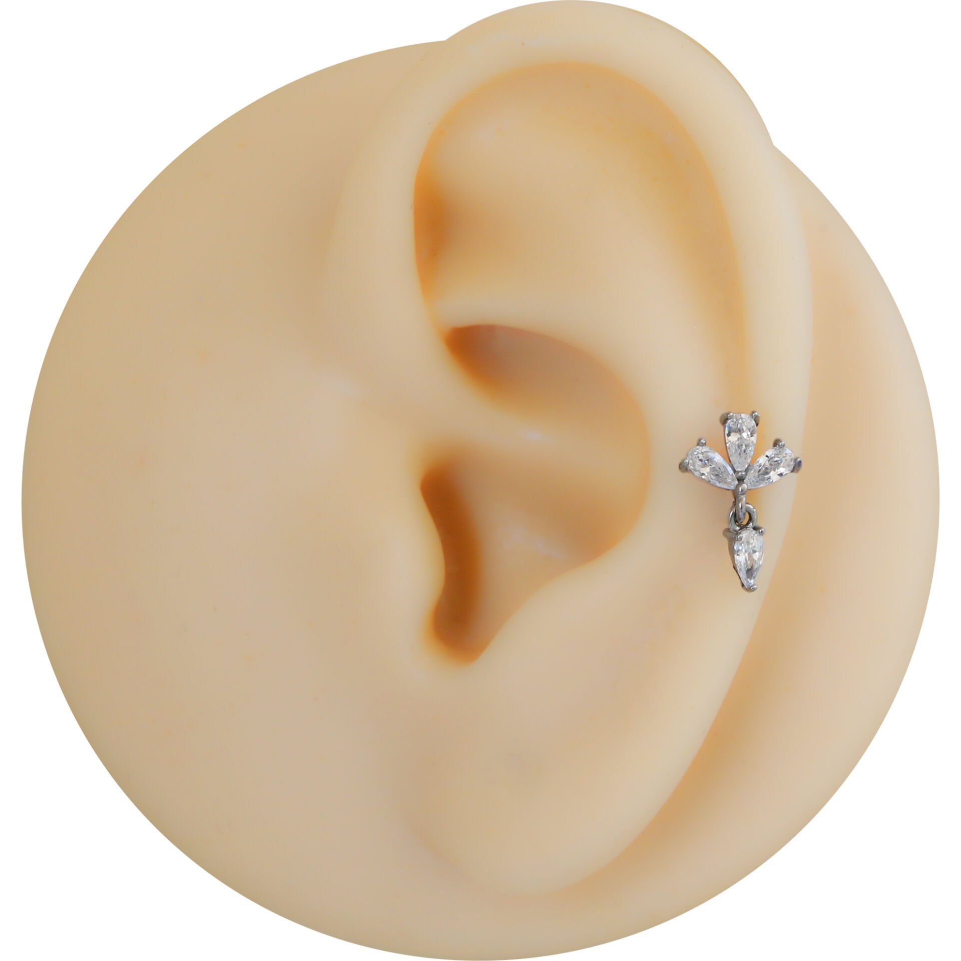 Üç Damla Sallantı Zirkon 6x1.2mm Çelik Labret Piercing, Tragus-Helix-Kıkırdak