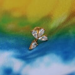 Üç Damla Sallantı Zirkon 6x1.2mm Gold Çelik Labret Piercing, Tragus-Helix-Kıkırdak