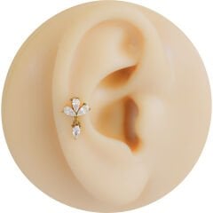 Üç Damla Sallantı Zirkon 6x1.2mm Gold Çelik Labret Piercing, Tragus-Helix-Kıkırdak
