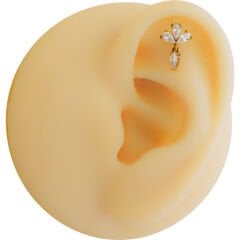 Üç Damla Sallantı Zirkon 6x1.2mm Gold Çelik Labret Piercing, Tragus-Helix-Kıkırdak