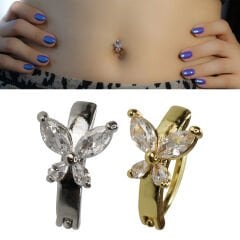 Klips Kelebek Zirkon Çelik Göbek Piercing | Çelik & Gold Seçenekli