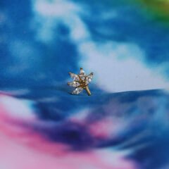 Markiz Çiçek Zirkon 6x1.2mm Gold Çelik Labret Piercing, Tragus-Helix-Kıkırdak