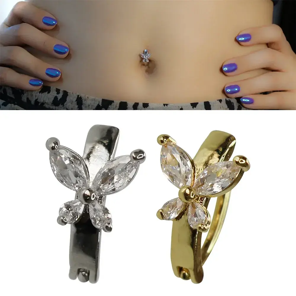 Sparkle Fly Zirkon Taşlı Kelebek 316L Cerrahi Çelik Göbek Piercing Altın ve Gümüş Seçenekleri